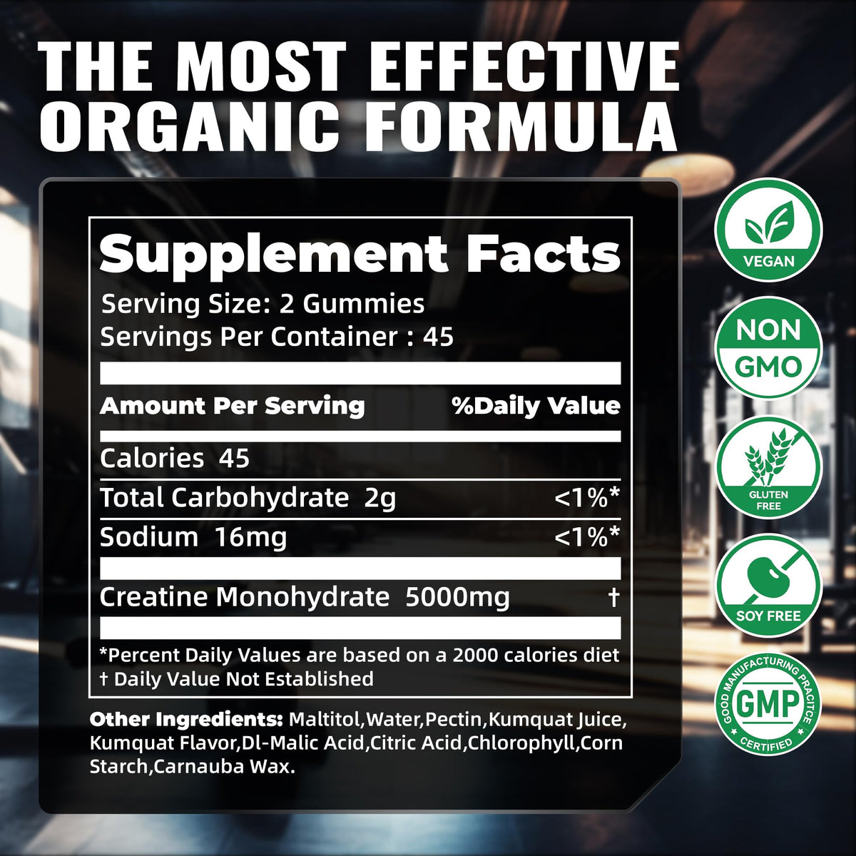 Gummies de créatine monohydrate Happyummmm nutrition, présentation sur une table