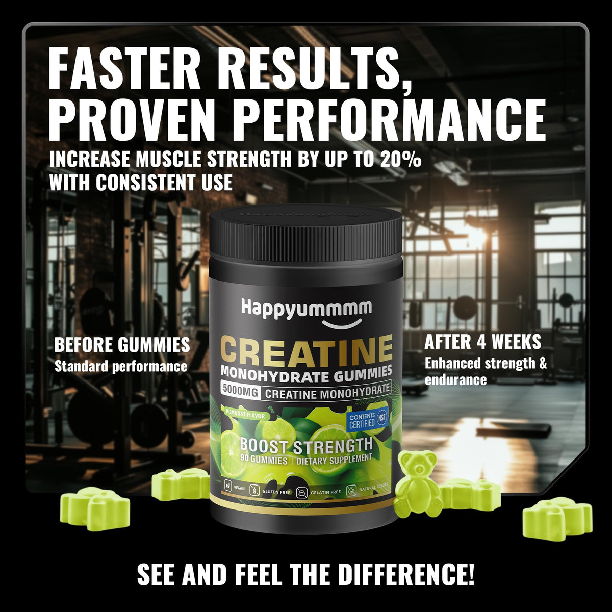 Gummies de créatine monohydrate Happyummmm nutrition, prise quotidienne