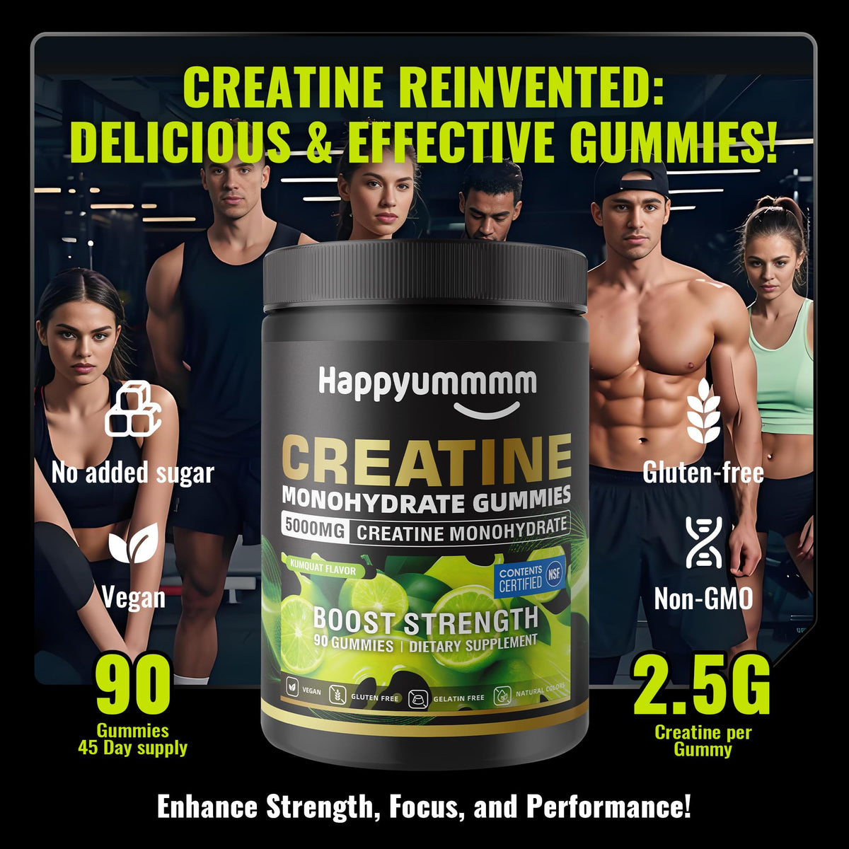 Gummies de créatine monohydrate Happyummmm nutrition, texture et couleur