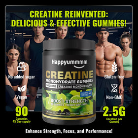 Gummies de créatine monohydrate Happyummmm nutrition, texture et couleur