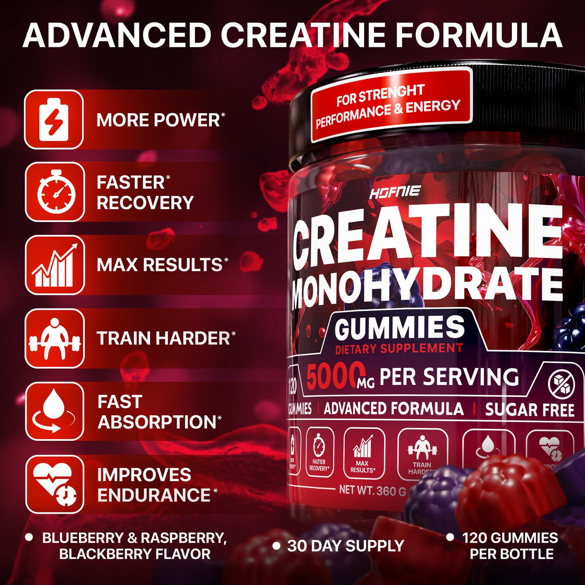 Gummies de créatine monohydrate Hofnie, gummies en forme de cube