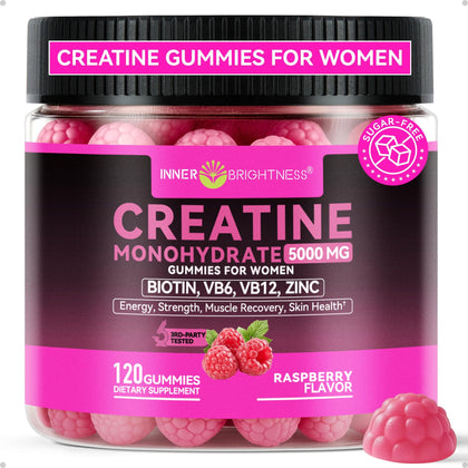 Gummies de créatine monohydrate Inner Brightness 5000mg devant un fond neutre