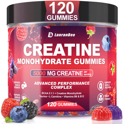 Gummies de créatine monohydrate LanranBee en pot, vue de face