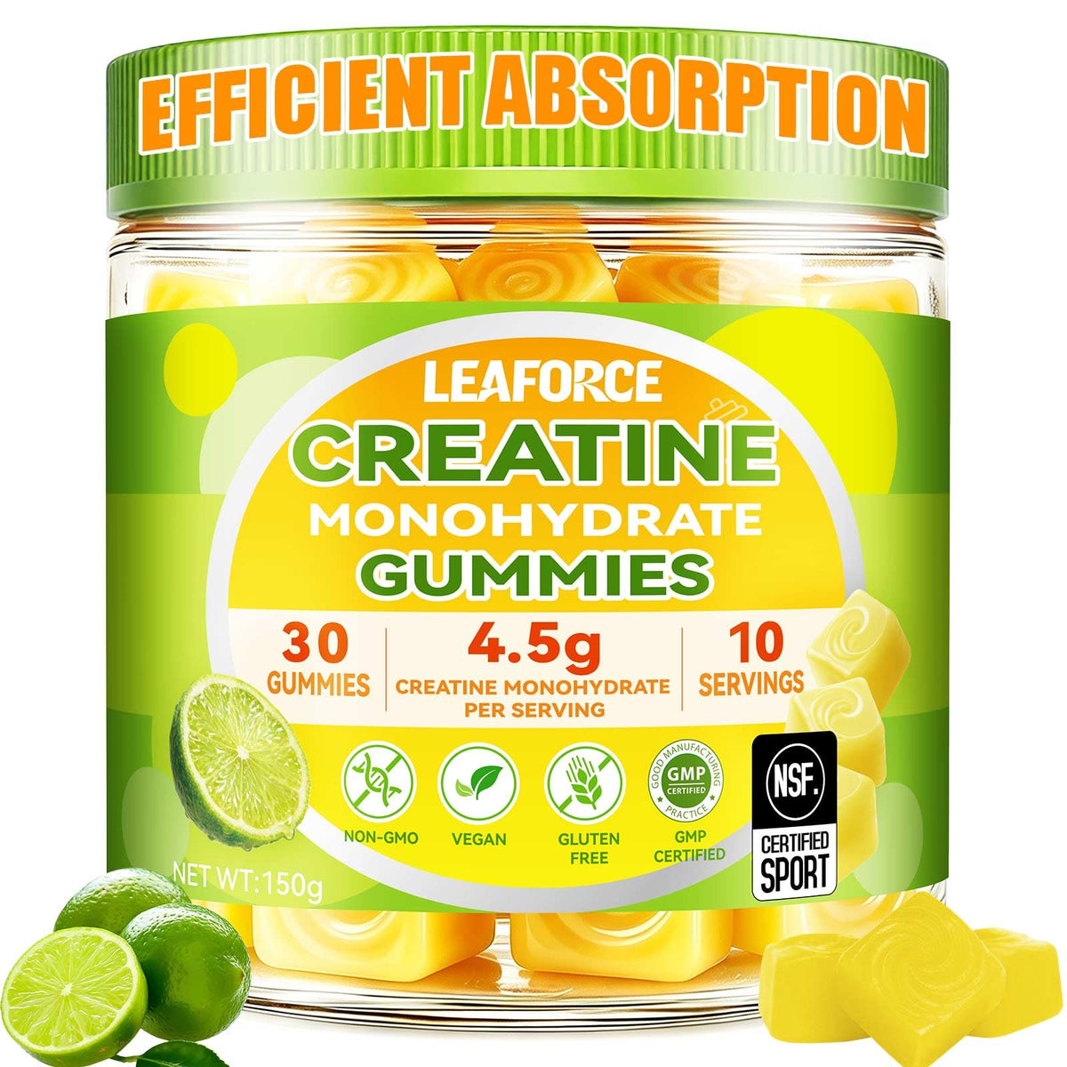 Gummies de créatine monohydrate LEAFORCE, 30 gummies au citron