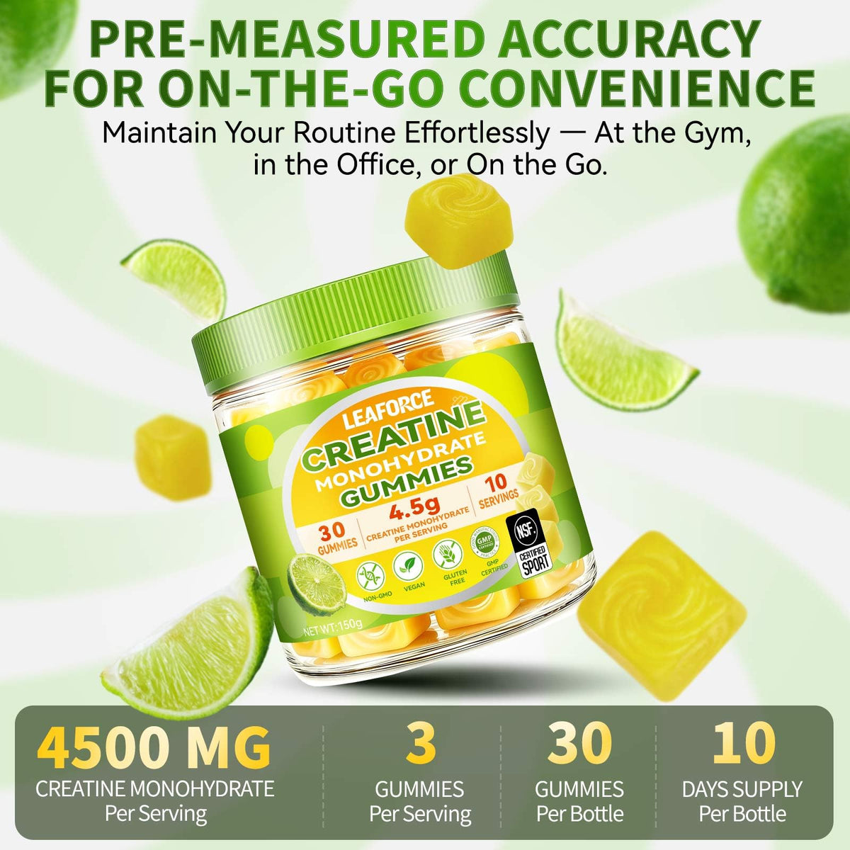 Gummies de créatine monohydrate LEAFORCE, présentation en groupe