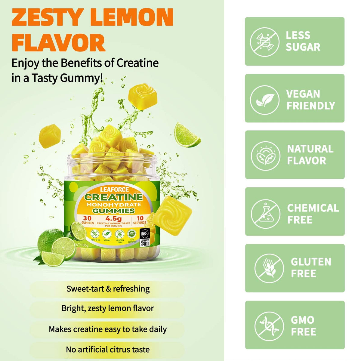 Gummies de créatine monohydrate LEAFORCE, prise en main