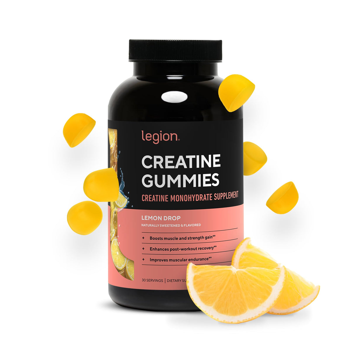 Gummies de créatine monohydrate LEGION au citron, vue de face
