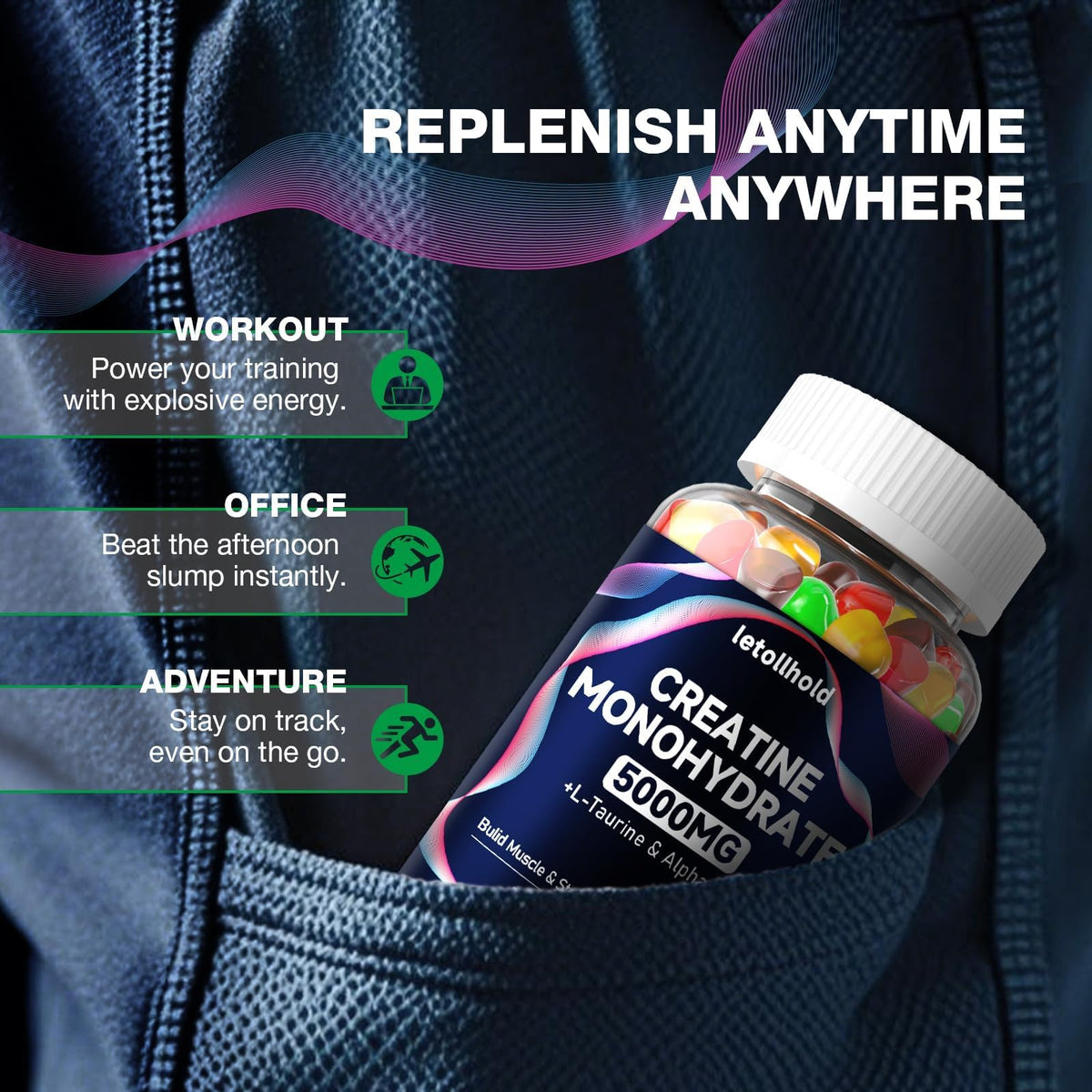 Gummies de créatine monohydrate letollhold sur fond blanc