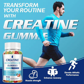 Gummies de créatine monohydrate MaxHemp avec une main tenant un gummy