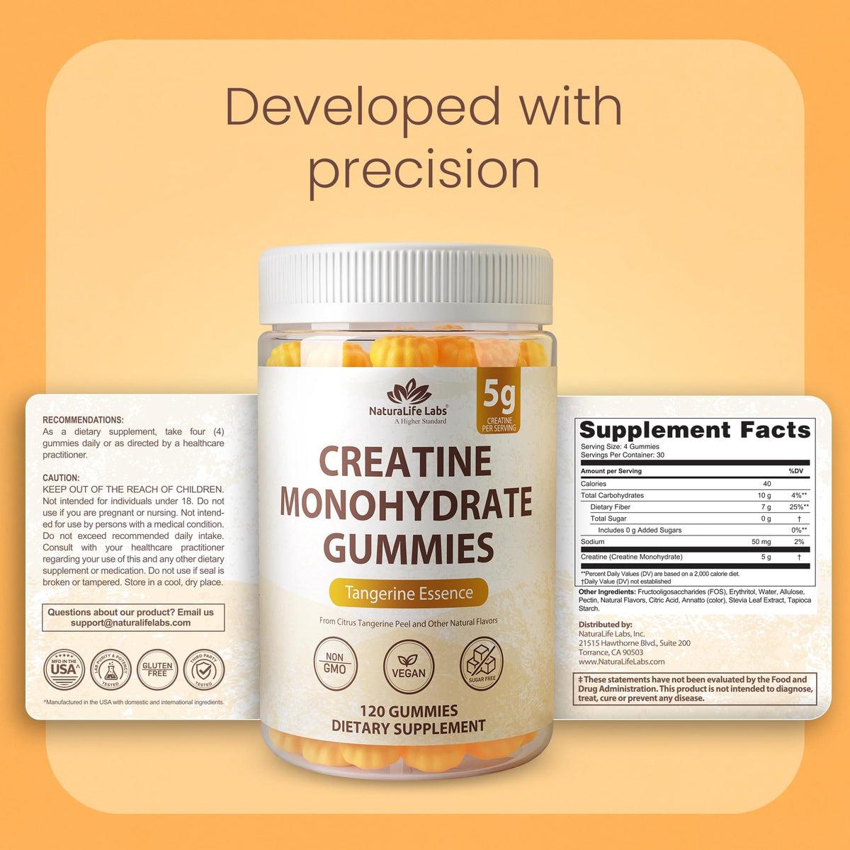 Gummies de créatine monohydrate NaturaLife Labs sur un fond coloré