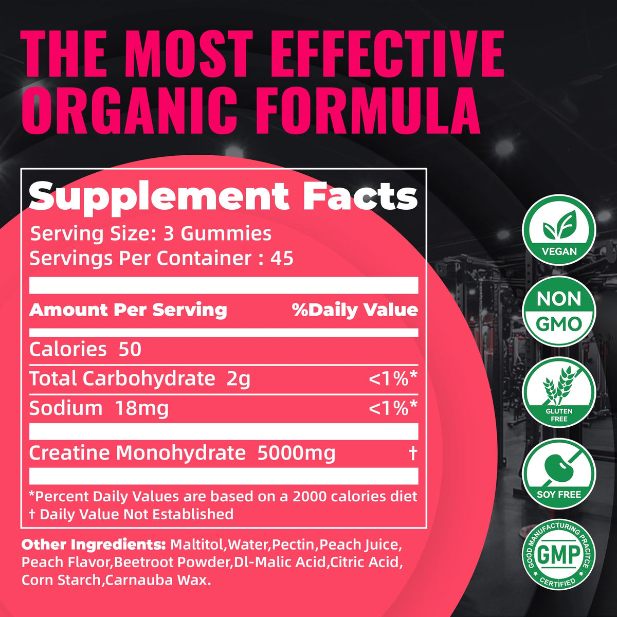 Gummies de créatine monohydrate Natures Aid avec une portion de 3 gummies