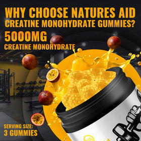 Gummies de créatine monohydrate Natures Aid, bouteille ouverte montrant les gummies
