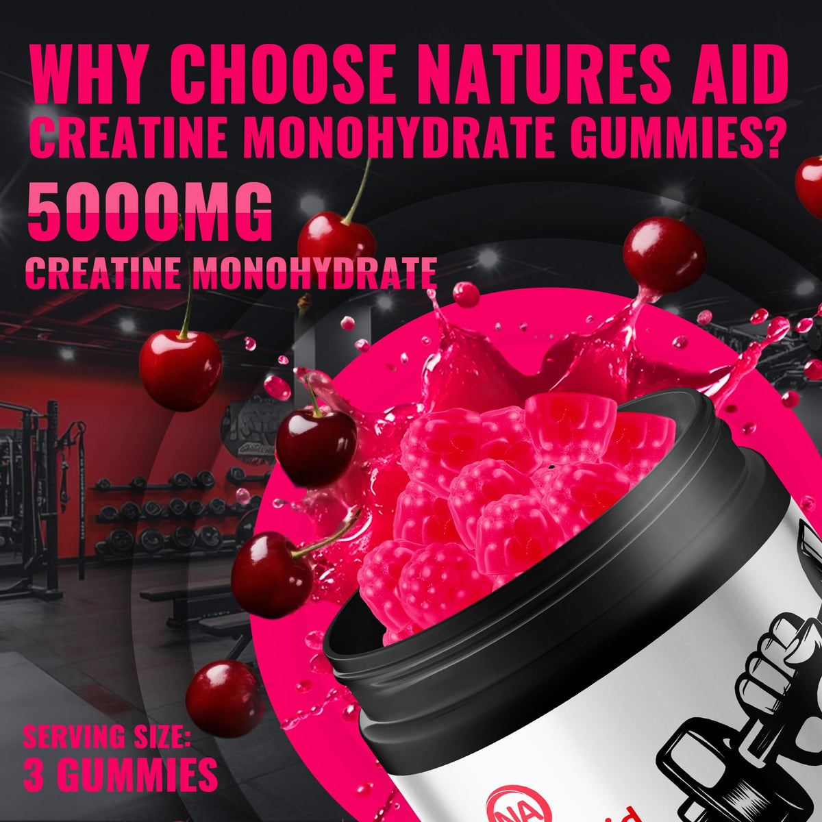 Gummies de Créatine Monohydrate Natures Aid, couleur cerise
