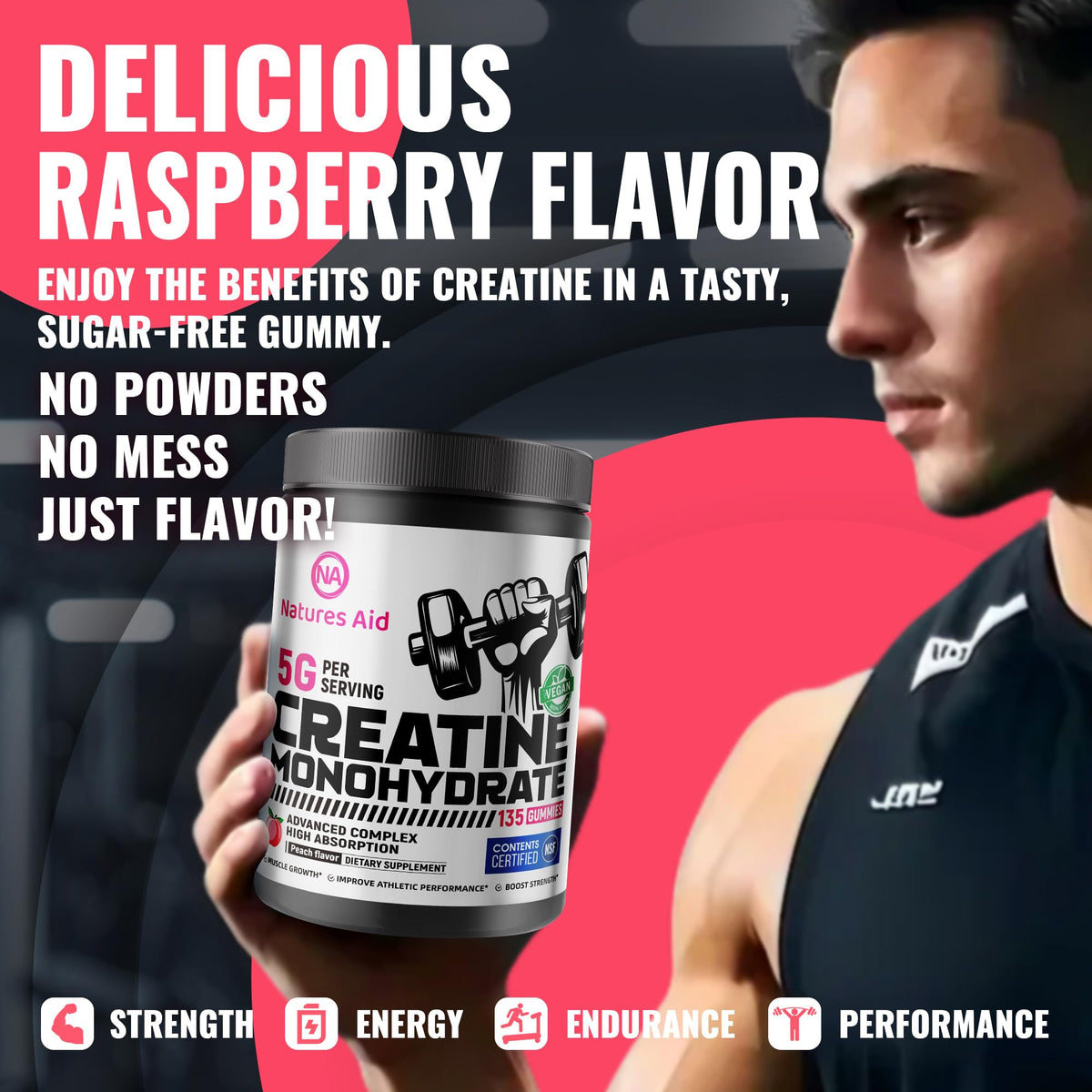 Gummies de créatine monohydrate Natures Aid sur une table