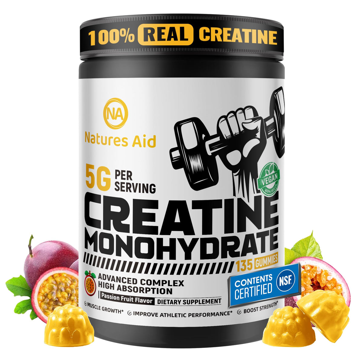 Gummies de créatine monohydrate Natures Aid, vue de face avec étiquette