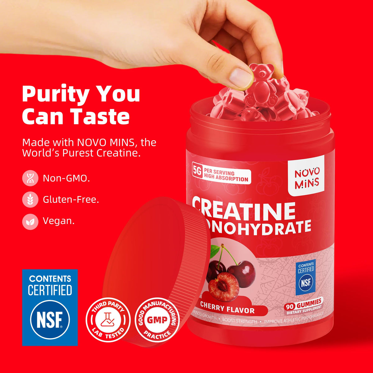 Gummies de créatine monohydrate Novomins 5000mg - vue de côté