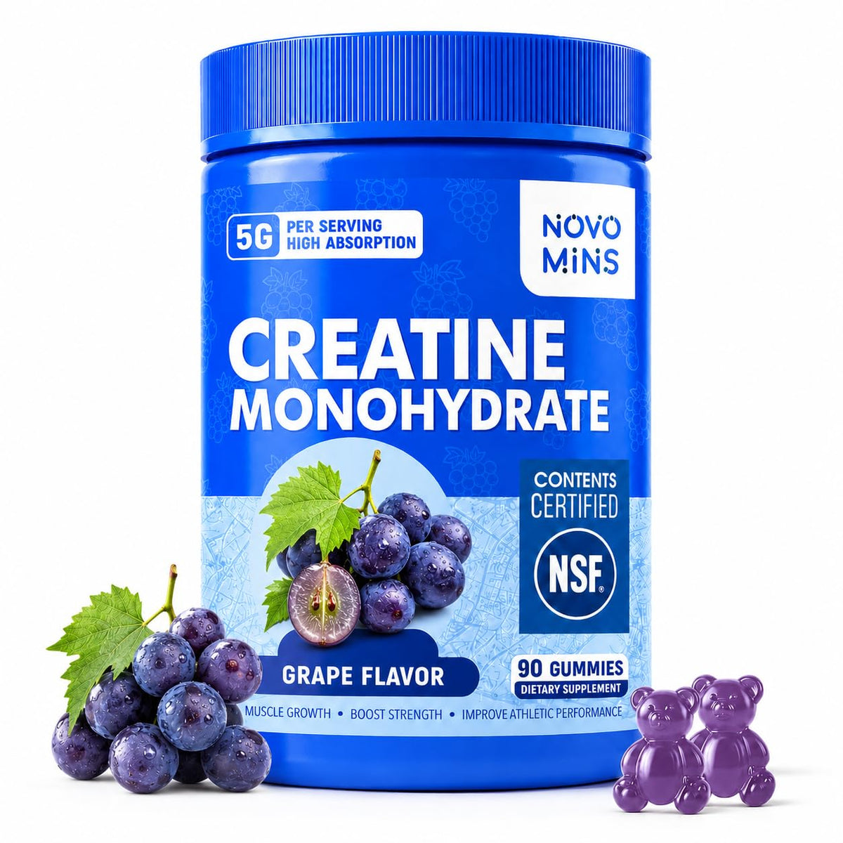 Gummies de créatine monohydrate Novomins 5000mg, vue de face