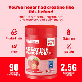 Gummies de créatine monohydrate Novomins, deux gummies sur une cuillère