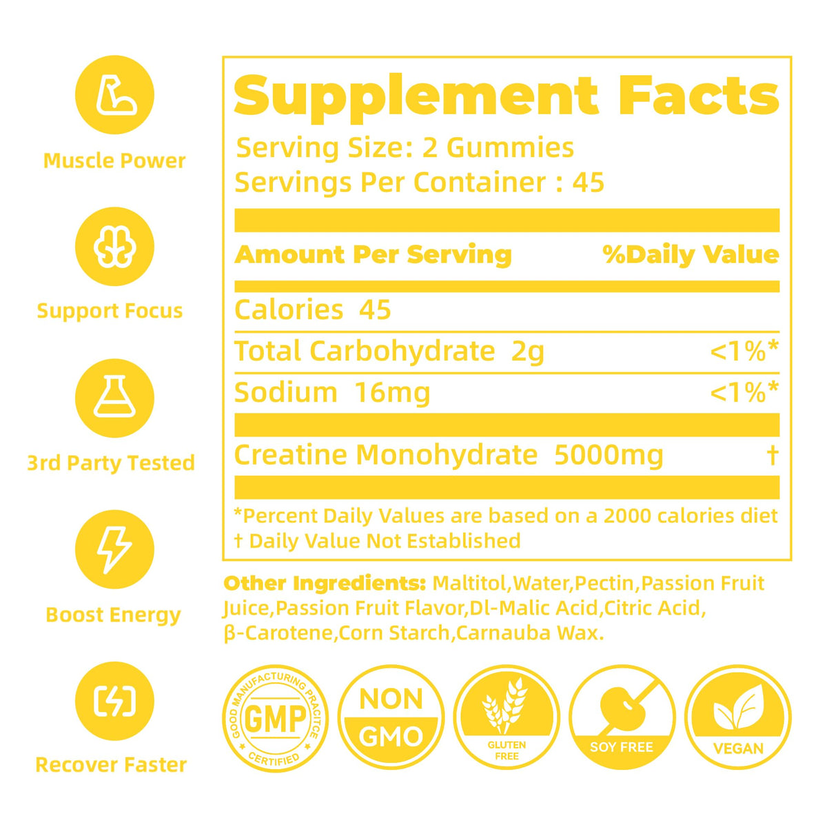Gummies de créatine monohydrate Novomins étalés sur une surface