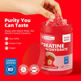 Gummies de créatine monohydrate Novomins, étiquette de la bouteille