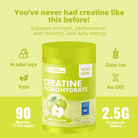 Gummies de créatine monohydrate Novomins, présentation sur une table