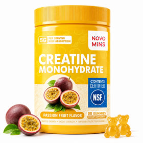 Gummies de créatine monohydrate Novomins saveur fruit de la passion, vue de face