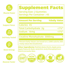 Gummies de créatine monohydrate Novomins, vue arrière du paquet