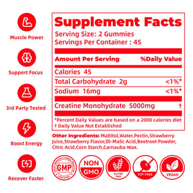 Gummies de créatine monohydrate Novomins, vue de face de la bouteille