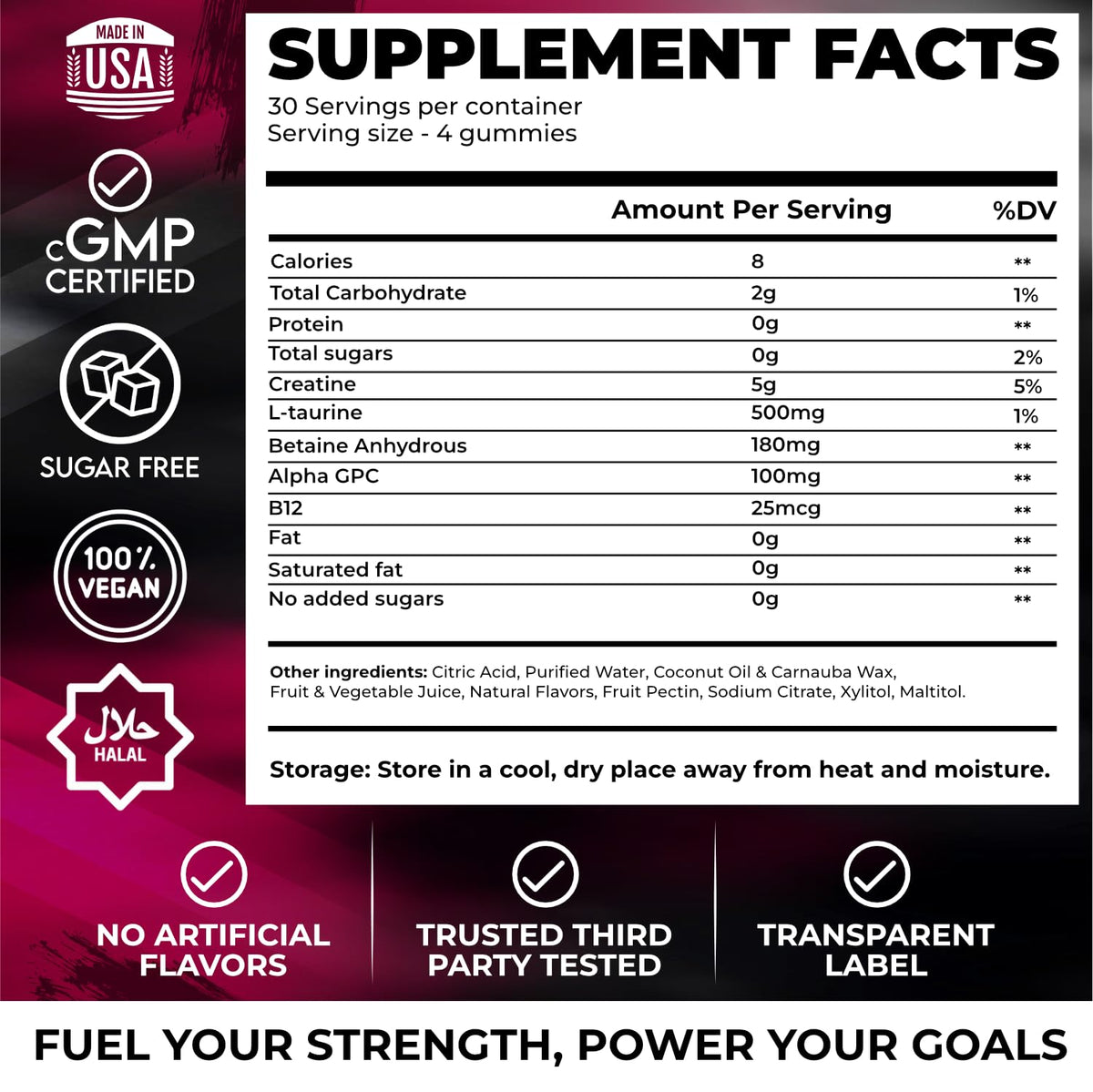 Gummies de créatine monohydrate Novure 5000mg, présentation des gummies