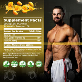 Gummies de créatine monohydrate Nutravita, 5g par portion, détails.