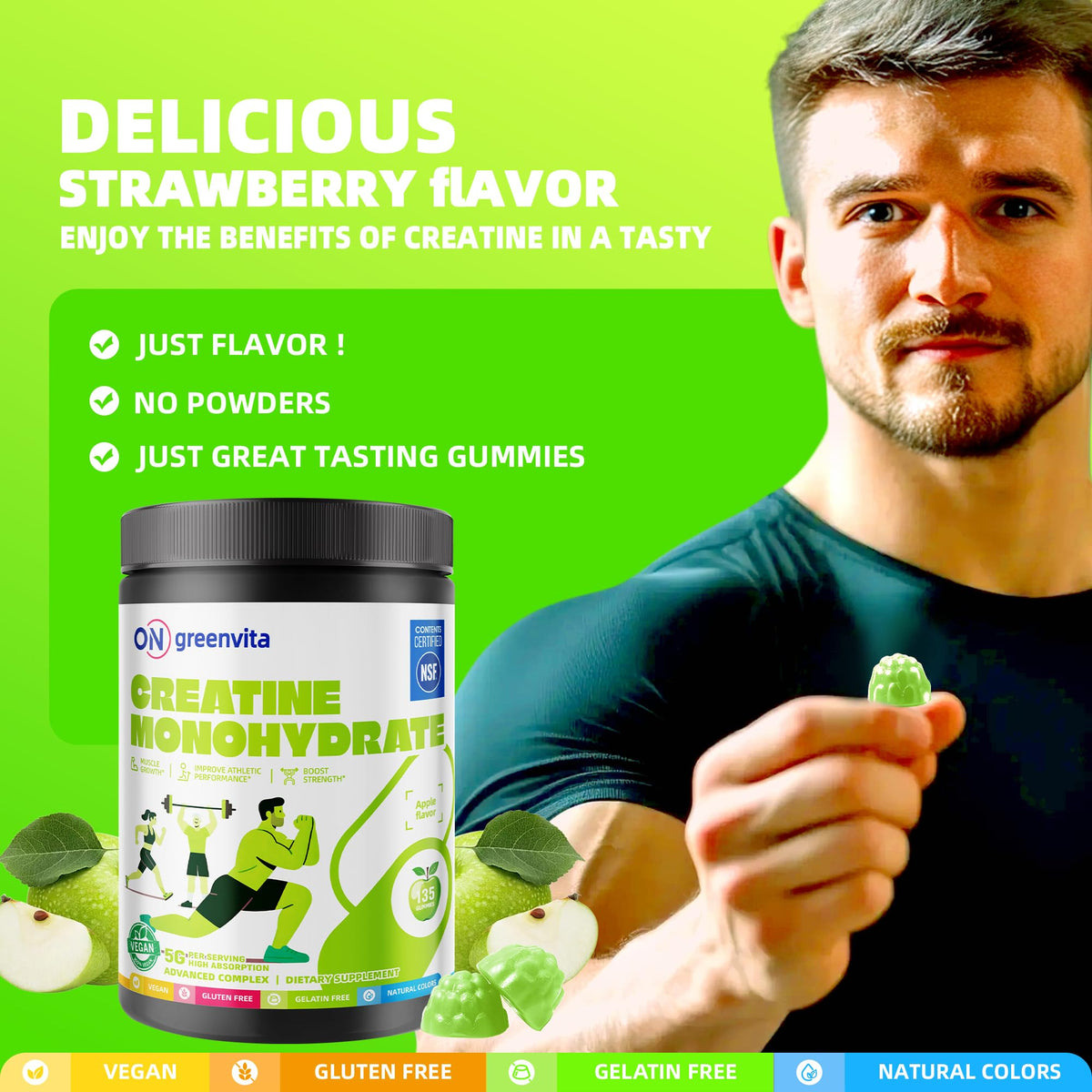 Gummies de Créatine Monohydrate ON GREENVITA NUTRITION dans un bol
