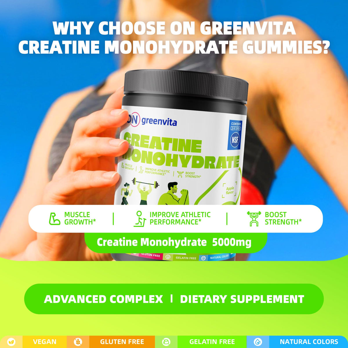 Gummies de Créatine Monohydrate ON GREENVITA NUTRITION en gros plan
