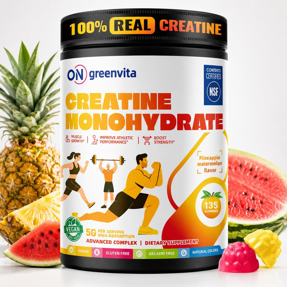 Gummies de créatine monohydrate ON GREENVITA NUTRITION en pot de 135 unités