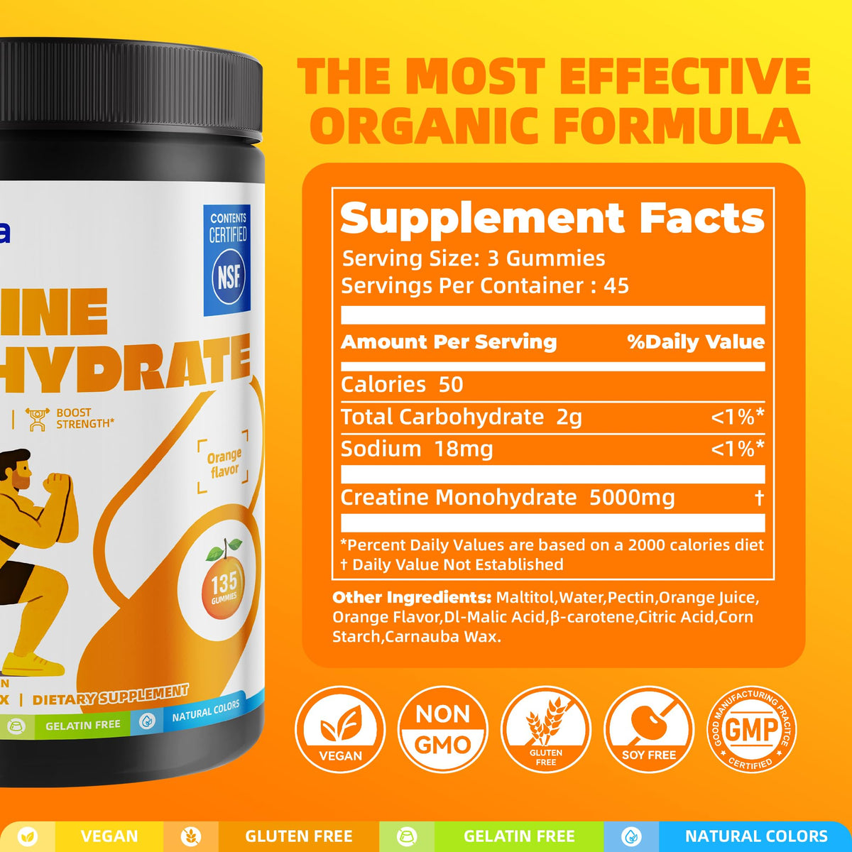Gummies de créatine monohydrate ON GREENVITA NUTRITION, goût orange