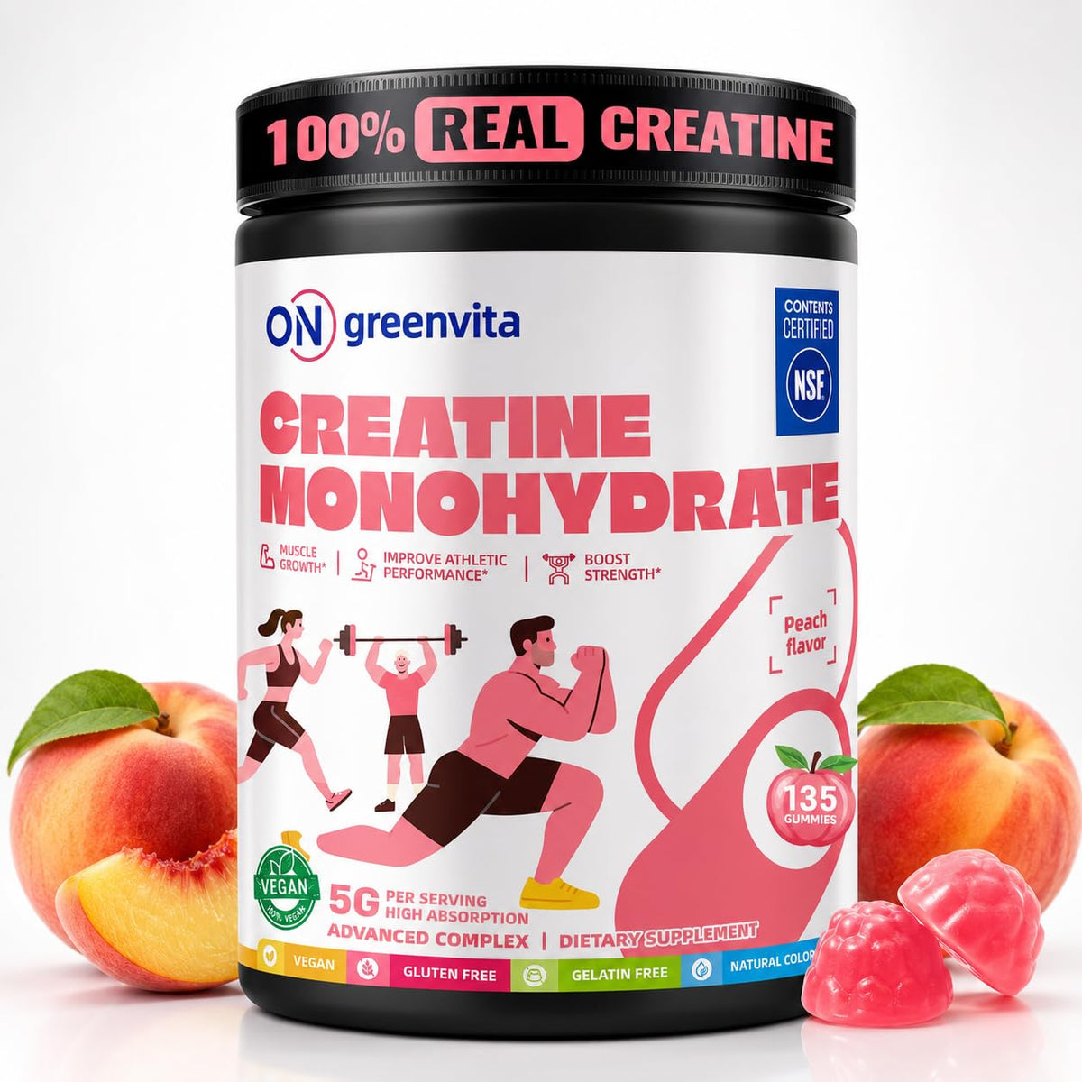 Gummies de créatine monohydrate ON GREENVITA NUTRITION, vue de face