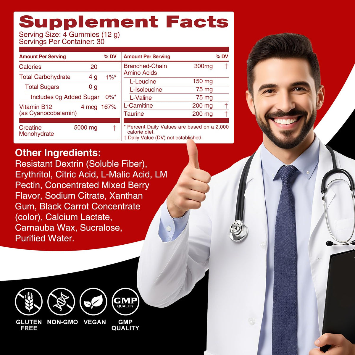 Gummies de créatine monohydrate PeakVigor Organics vue de côté