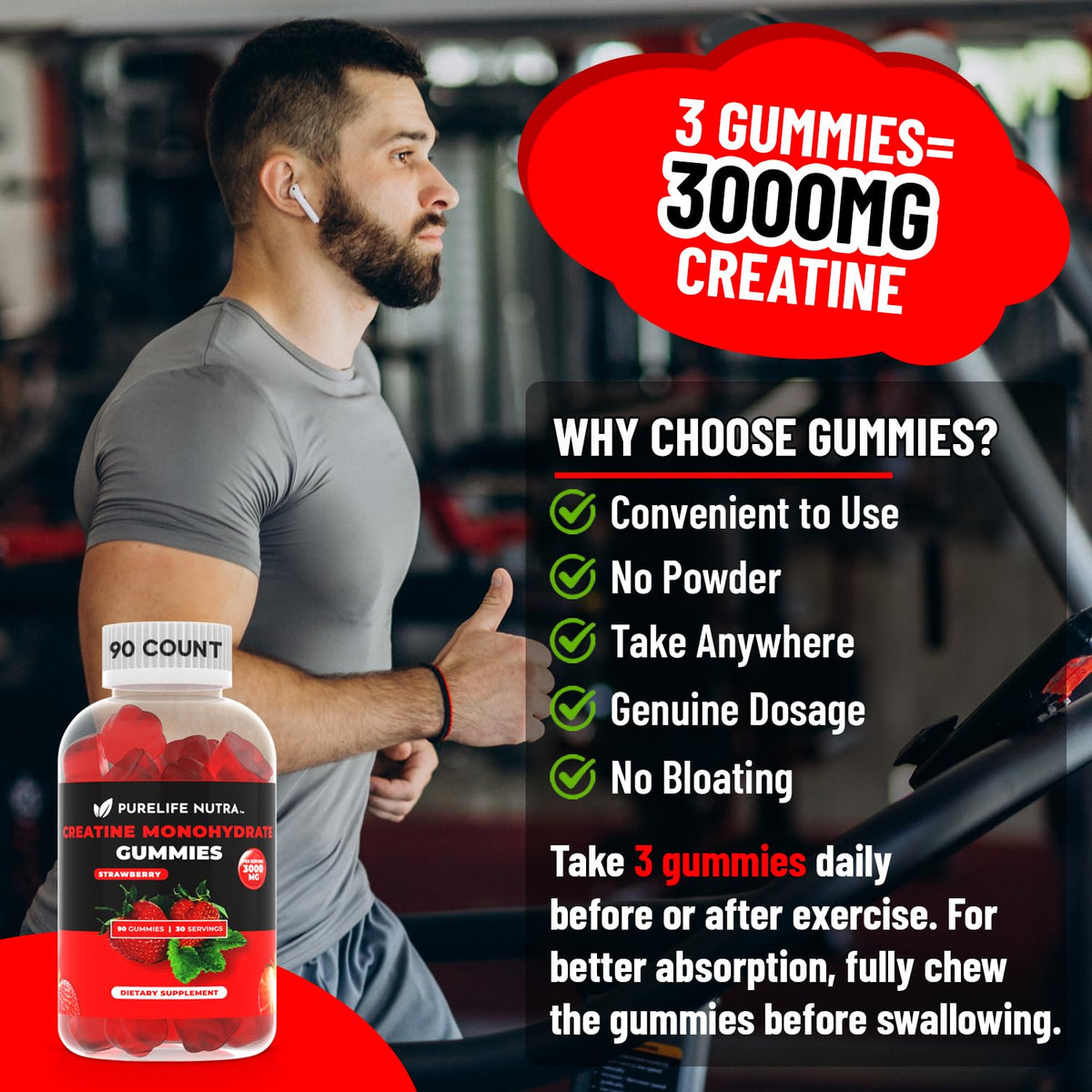 Gummies de créatine monohydrate PureLife Nutra, présentation des gummies