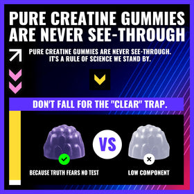 Gummies de créatine monohydrate PURESTVITS avec une main tenant un gummy