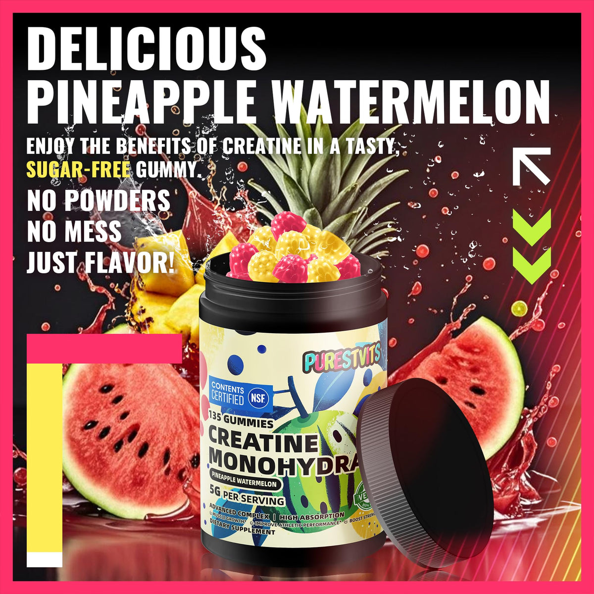 Gummies de creatine monohydrate PURESTVITS dans une main