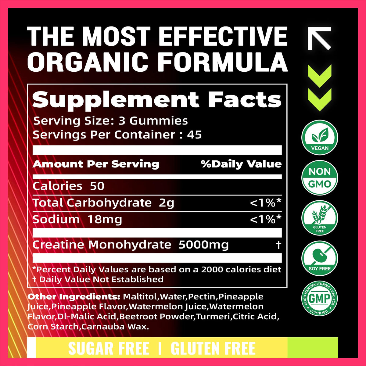 Gummies de creatine monohydrate PURESTVITS sur fond blanc