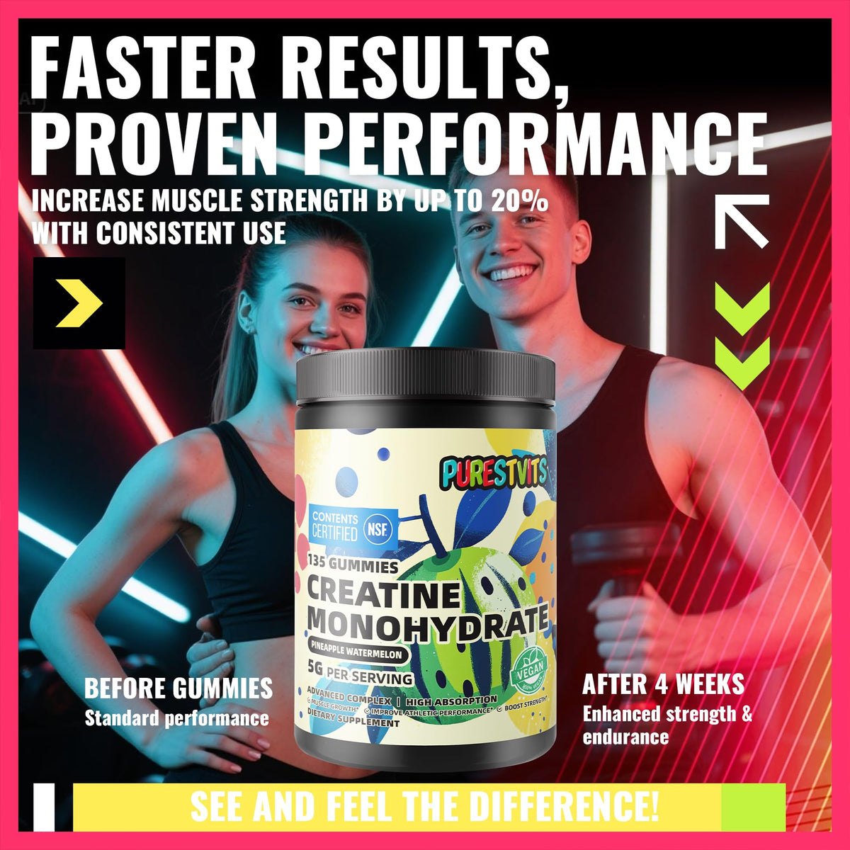 Gummies de creatine monohydrate PURESTVITS sur une table