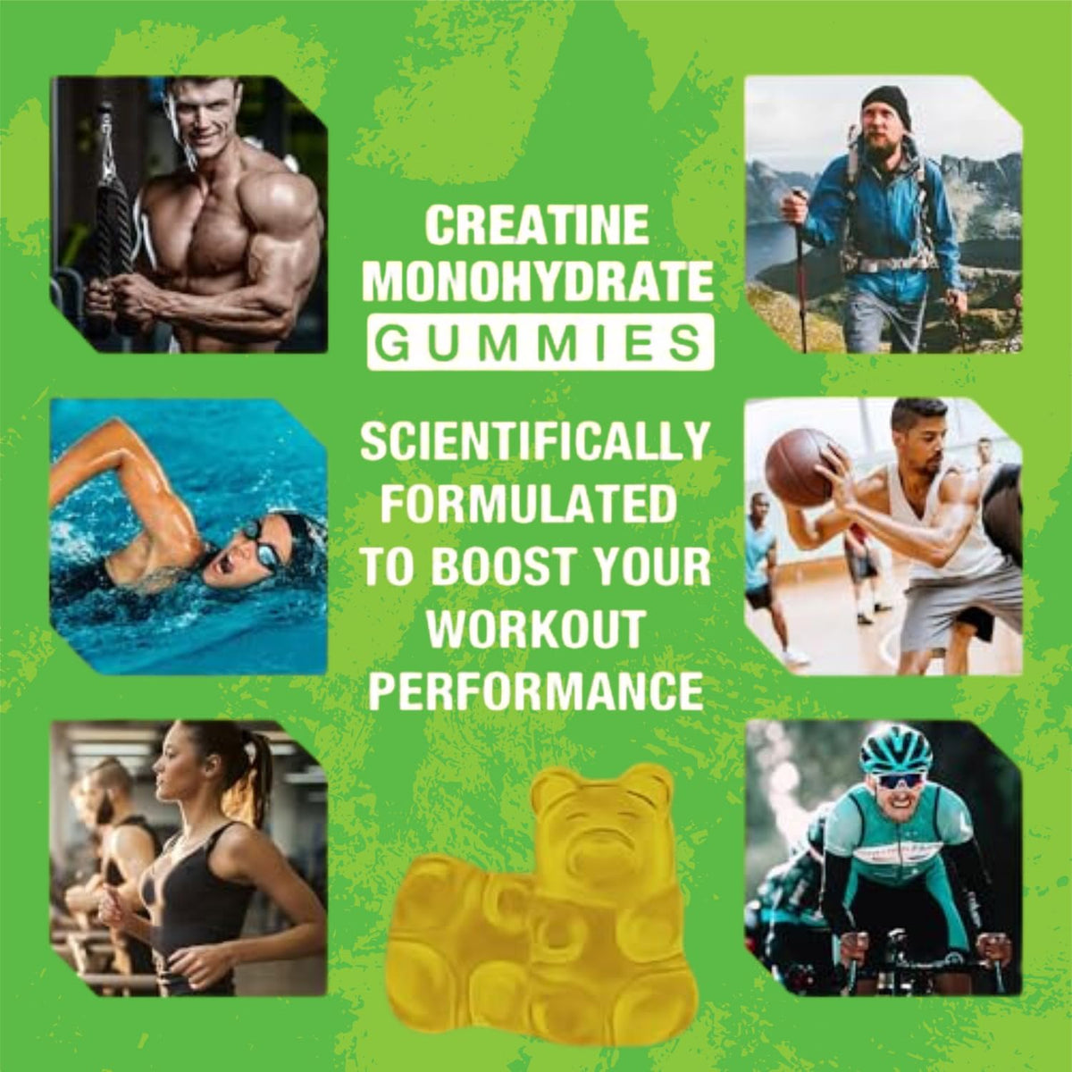 Gummies de Créatine Monohydrate Riyuetian, mise en scène avec des fruits