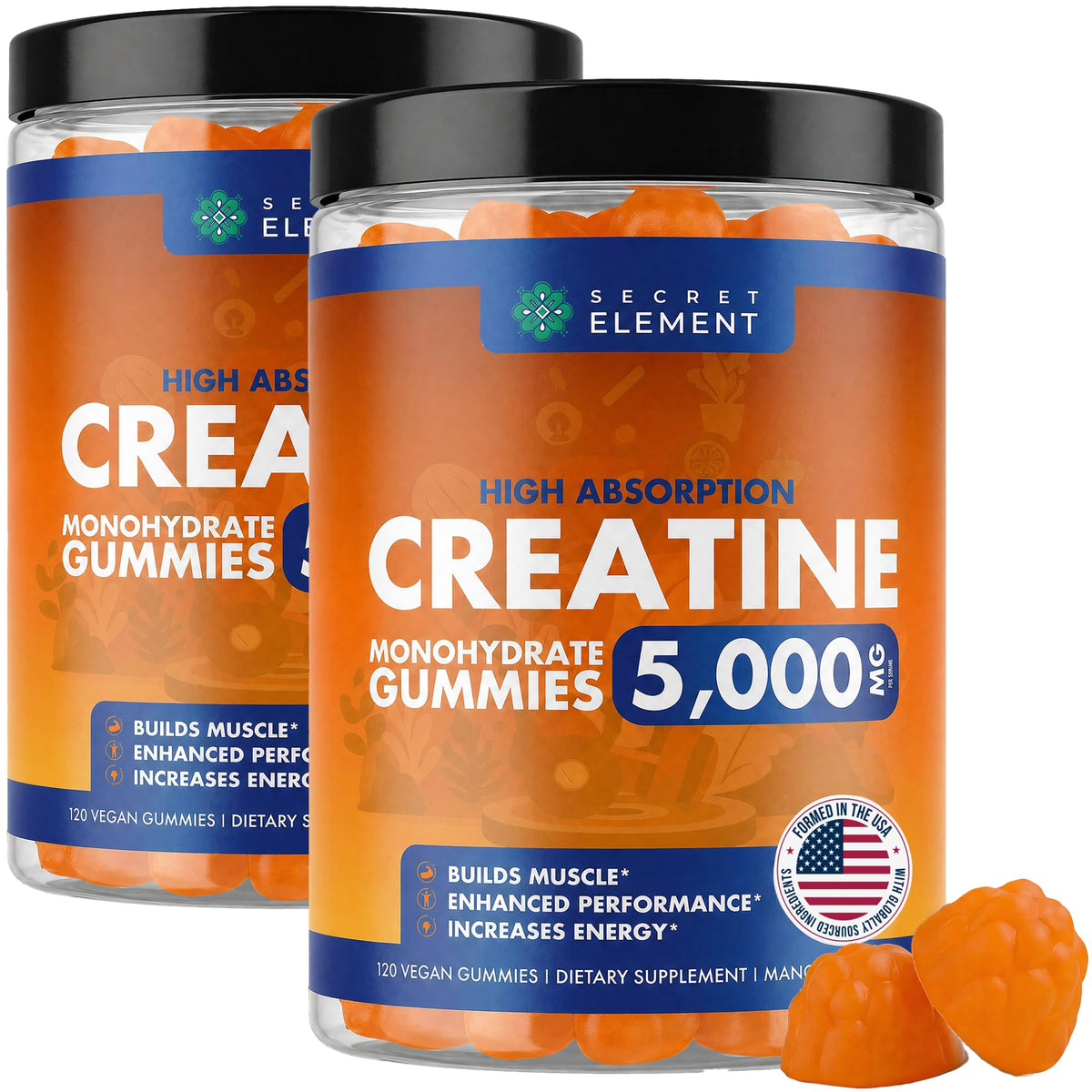 Gummies de créatine monohydrate Secret Element, 120 gummies au goût mangue