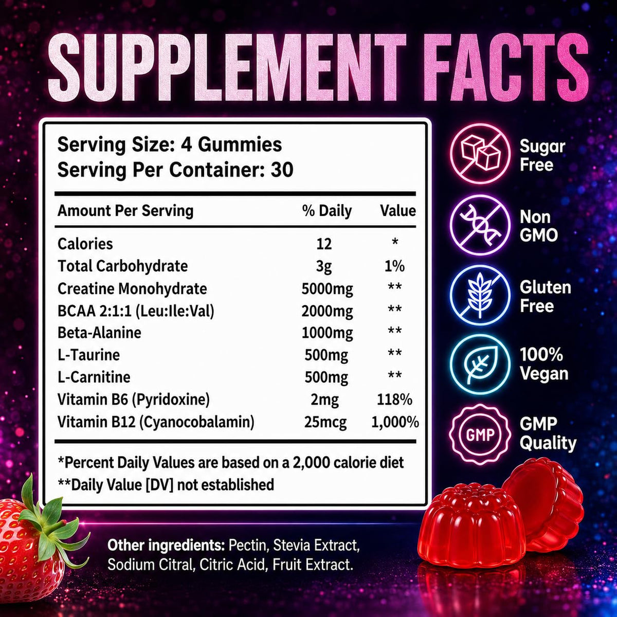 Gummies de créatine monohydrate sudrolove, goût framboise, emballage