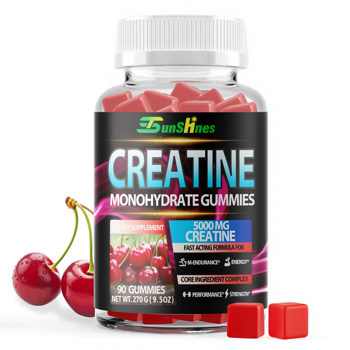 Gummies de créatine monohydrate tsunshnes saveur cerise, vue de face