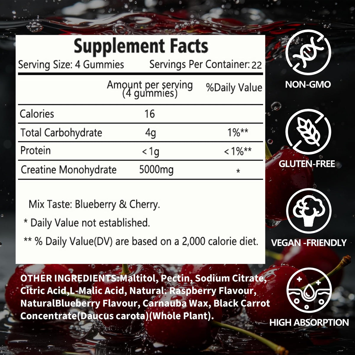 Gummies de créatine monohydrate tsunshnes sur une table