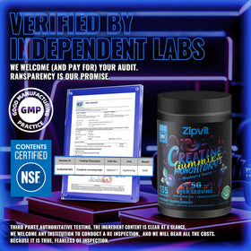 Gummies de créatine monohydrate zipvit avec une portion de 3 gummies
