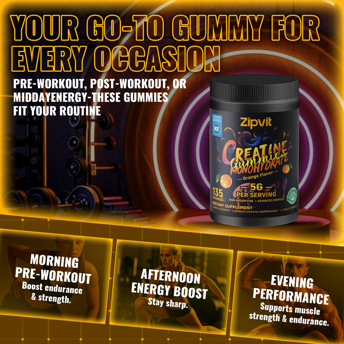 gummies de créatine monohydrate zipvit en présentation