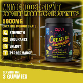 Gummies de créatine monohydrate zipvit, prise avec un verre d'eau