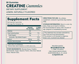 Gummies de Créatine Myprotein avec informations nutritionnelles sur l'emballage